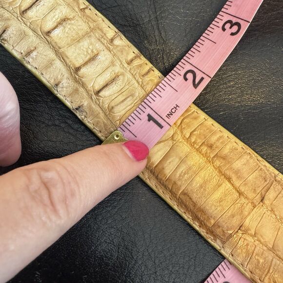 Authentic Crocodile Leather Buckle Belt Size 34 El General Made in Mexico Cream - Picture 9 of 12